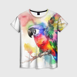 Женская футболка Разноцветный акварельный попугай