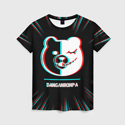 Женская футболка Символ Danganronpa в стиле glitch на темном фоне
