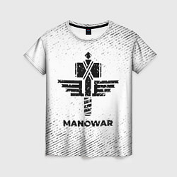 Женская футболка Manowar с потертостями на светлом фоне