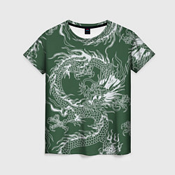 Футболка женская Татуировка дракона на зеленом фоне, цвет: 3D-принт
