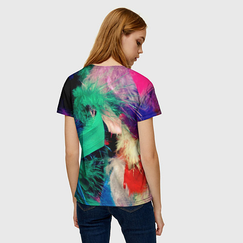 Женская футболка Неоновые перья павлина / 3D-принт – фото 4