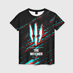 Женская футболка The Witcher в стиле glitch и баги графики на темно