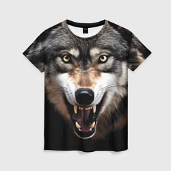 Женская футболка Агрессивный рычащий волк