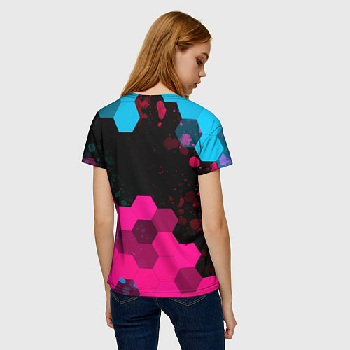 Женская футболка Quake - neon gradient: символ сверху / 3D-принт – фото 4