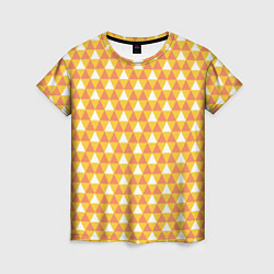 Футболка женская Узор с оранжевыми, желтыми и белыми треугольниками, цвет: 3D-принт