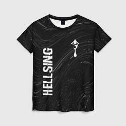 Женская футболка Hellsing glitch на темном фоне: надпись, символ