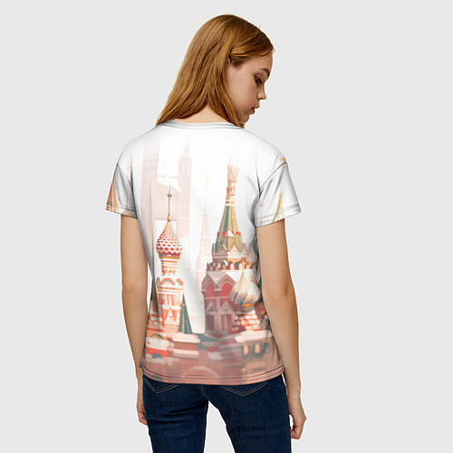 Женская футболка Девушка в кокошнике с косой - кремль / 3D-принт – фото 4