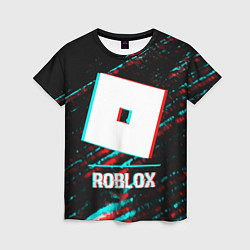 Женская футболка Roblox в стиле glitch и баги графики на темном фон
