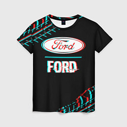 Женская футболка Значок Ford в стиле glitch на темном фоне
