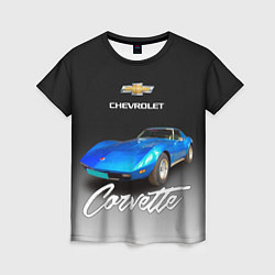 Женская футболка Синий Chevrolet Corvette 70-х годов