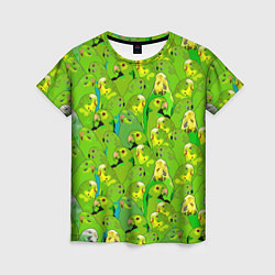 Женская футболка Зеленые волнистые попугайчики