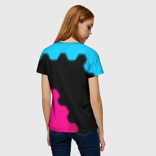 Женская футболка Fallout - neon gradient: надпись, символ / 3D-принт – фото 4