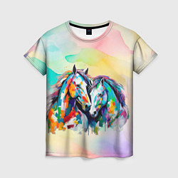 Женская футболка Две разноцветные лошади