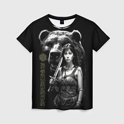 Женская футболка Медведь и девушка воин