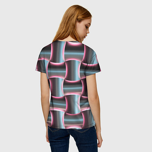 Женская футболка Множество полурозовых изогнутых четырёхугольников / 3D-принт – фото 4