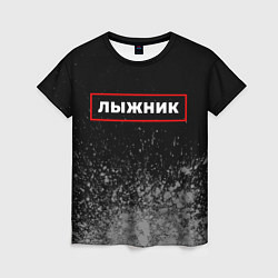 Женская футболка Лыжник - в рамке красного цвета