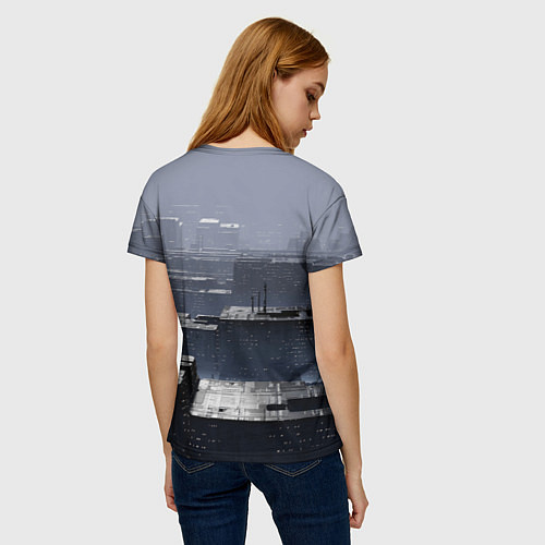 Женская футболка Тёмный металлический город будущего / 3D-принт – фото 4