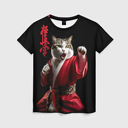 Женская футболка Кот боец каратэ киокушинкай