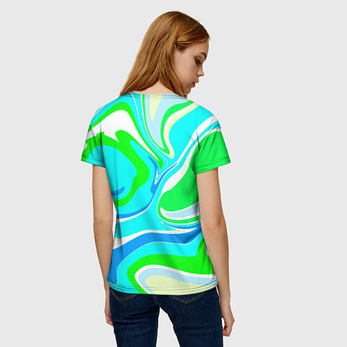 Женская футболка Абстракция сине-зеленая / 3D-принт – фото 4