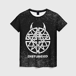 Женская футболка Disturbed с потертостями на темном фоне
