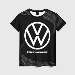 Женская футболка Volkswagen speed на темном фоне со следами шин