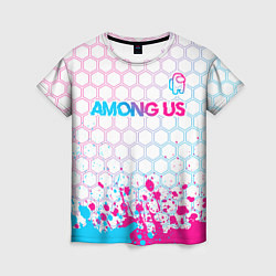 Женская футболка Among Us neon gradient style: символ сверху
