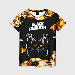 Женская футболка Black Sabbath рок кот и огонь