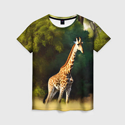 Женская футболка Жираф на фоне деревьев