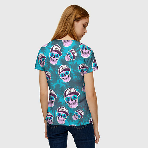 Женская футболка Черепа в очках и пальмы / 3D-принт – фото 4