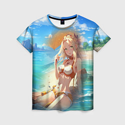 Женская футболка Девушка загарает на пляже
