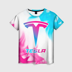 Женская футболка Tesla neon gradient style