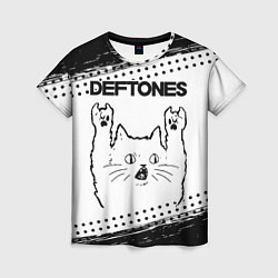 Женская футболка Deftones рок кот на светлом фоне