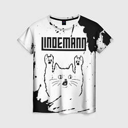 Женская футболка Lindemann рок кот на светлом фоне