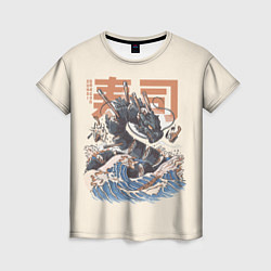 Женская футболка Суши дракон с иероглифами в японском стиле