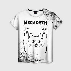 Женская футболка Megadeth рок кот на светлом фоне
