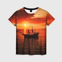 Женская футболка Яхта в вечернем море