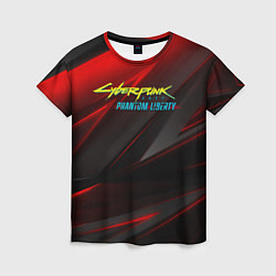 Женская футболка Cyberpunk 2077 phantom liberty red black logo