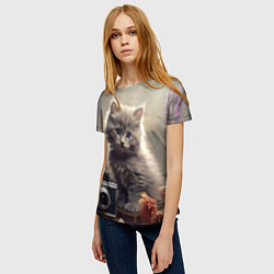 Футболка женская Серый котенок, винтажное фото, цвет: 3D-принт — фото 2