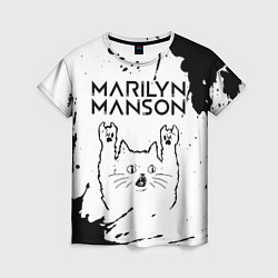 Женская футболка Marilyn Manson рок кот на светлом фоне