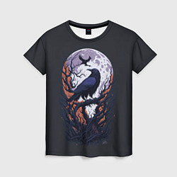 Женская футболка Ворон и луна от нейросети