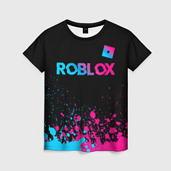 Женская футболка Roblox - neon gradient: символ сверху