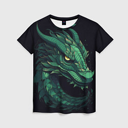 Женская футболка Голова зелёного дракона: арт нейросети
