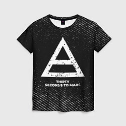 Женская футболка Thirty Seconds to Mars с потертостями на темном фо