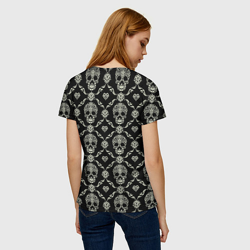 Женская футболка Узор с черепами Pattern with skulls / 3D-принт – фото 4