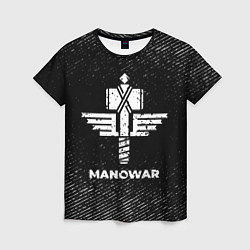 Женская футболка Manowar с потертостями на темном фоне