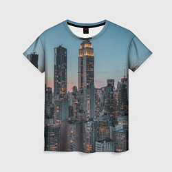 Женская футболка Утренний город с небоскребами