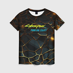 Женская футболка Cyberpunk 2077 phantom liberty gold abstract