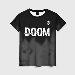 Женская футболка Doom glitch на темном фоне: символ сверху