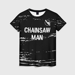 Женская футболка Chainsaw Man glitch на темном фоне: символ сверху