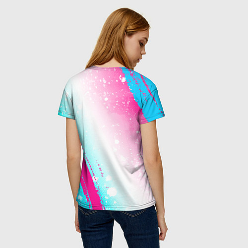Женская футболка Goblin Slayer neon gradient style: надпись, символ / 3D-принт – фото 4
